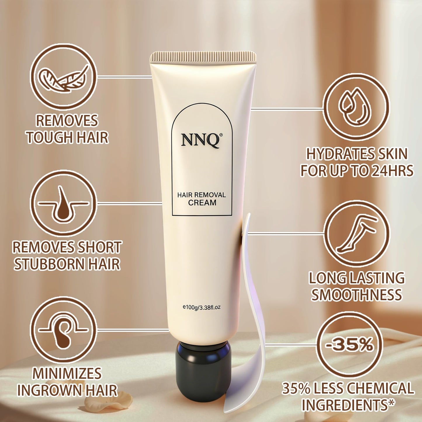 NNQ Hair Removal Cream For Women Men, Painless Depilatory Cream for Legs, Arms, Bikini Line & Underarms, Fast Body Hair Remover for Sensitive Skin, Moisturizing & Smoothing Formula, 3.38 FL OZ