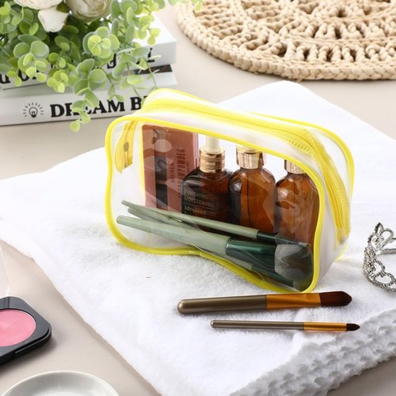 Weewooday 12 Pieces Clear Cosmetics Bag PVC Zippered Clear Toiletry Carry Pouch Cosmetic Makeup Bag Waterproof Makeup Bag Vinyl Plastic Organizer Case for Vacation Bathroom(Dark Color,Medium)