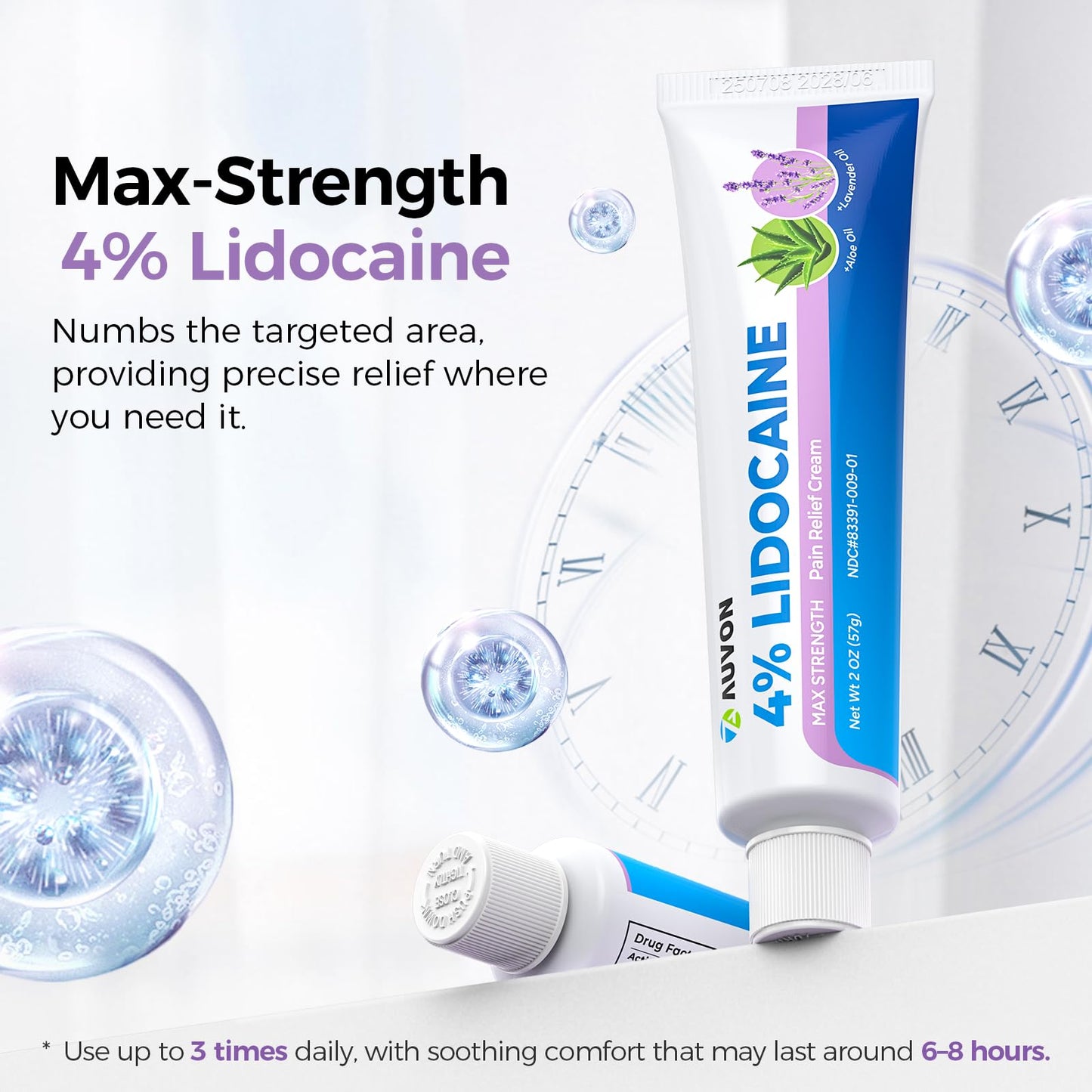 AUVON Max Strength Lidocaine Pain Relief Cream with Lavender & Aloe Vera, Numbing Cream for Minor Arthritis Pain, Soothing Muscle for Neck, Shoulder, Hip, Knee, Joint and Back Pain, 2 Oz, 2 Packs
