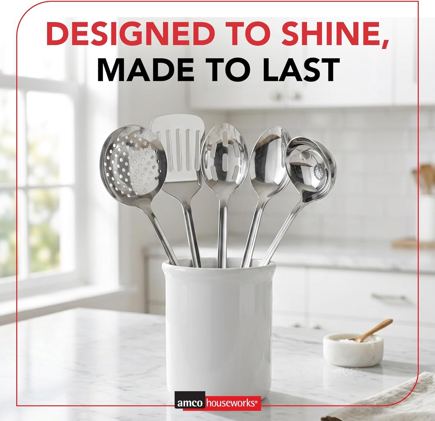 Amco 5-Piece Stainless Steel Cooking Utensil Set | Durable & Easy to Clean Kitchen Tools