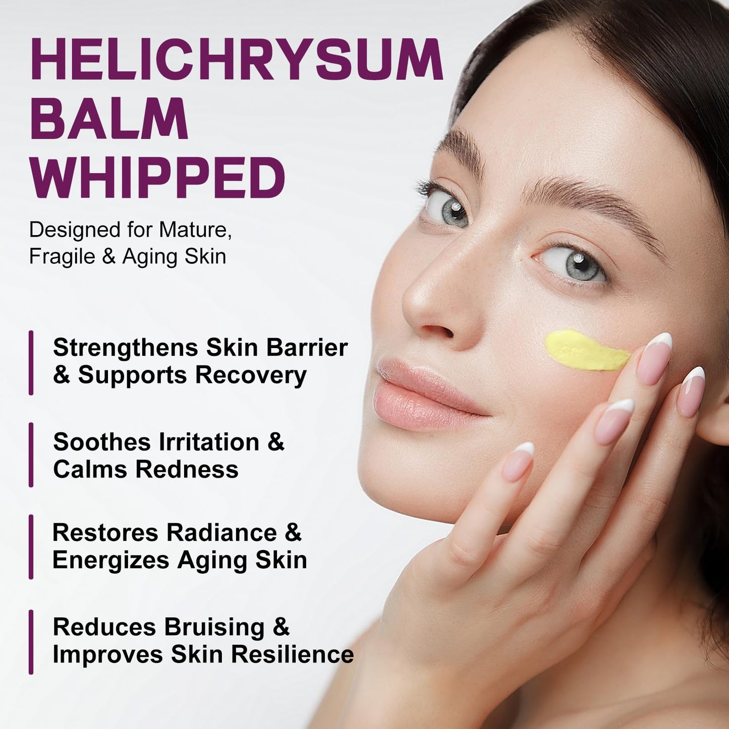 OLELON Helichrysum Balm for Soothes & Repairs – Comforting Care for Thin, Fragile, Bruised & Aging Skin – Deep Restoring for Face and Body – Light Whipped Cream, 4.2 oz