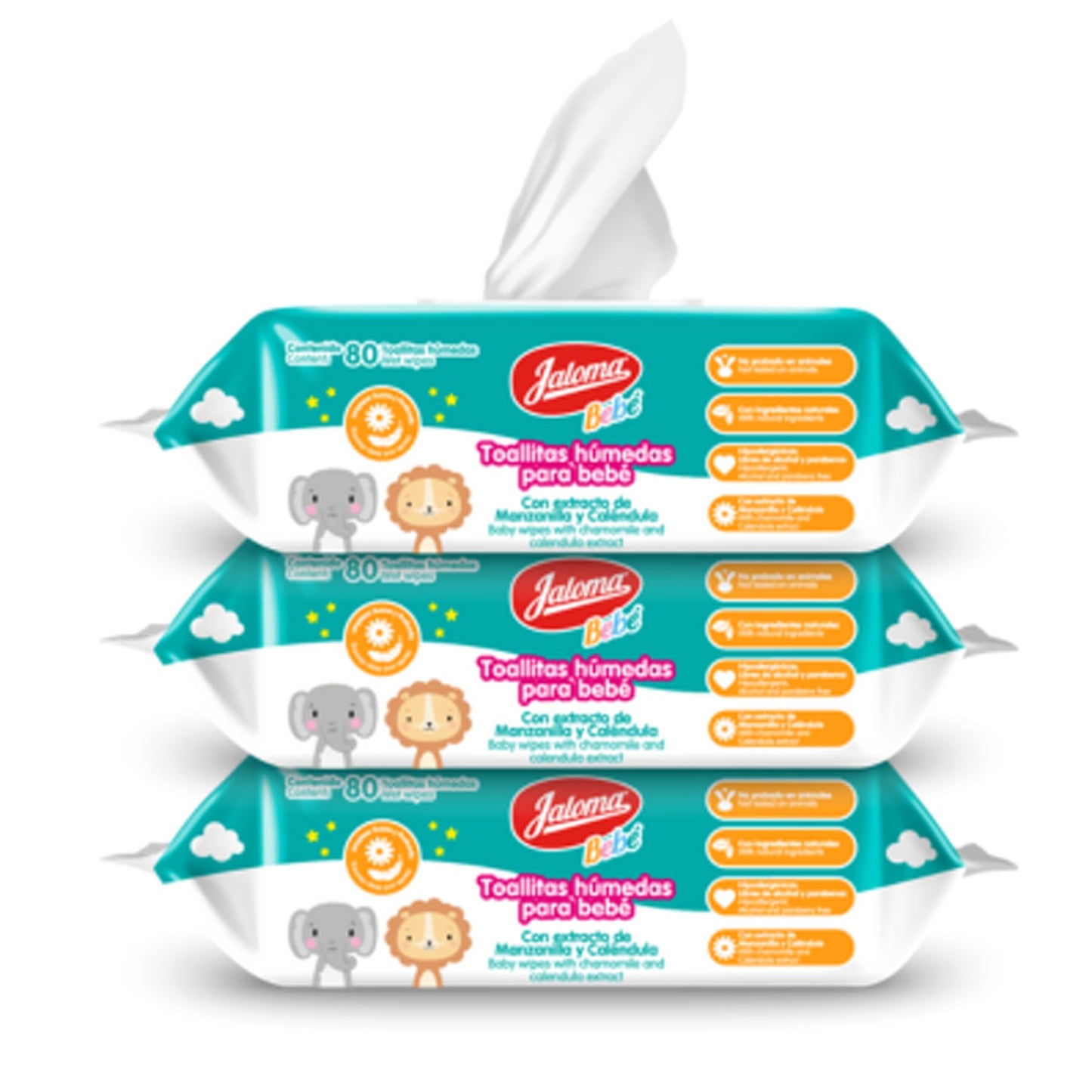 JALOMA Baby Wipes with Chamomile and Calendula Extract, Hypoallergenic and Paraben Free, Pack of 3, 80 Wet Wipes Each (240 Count)