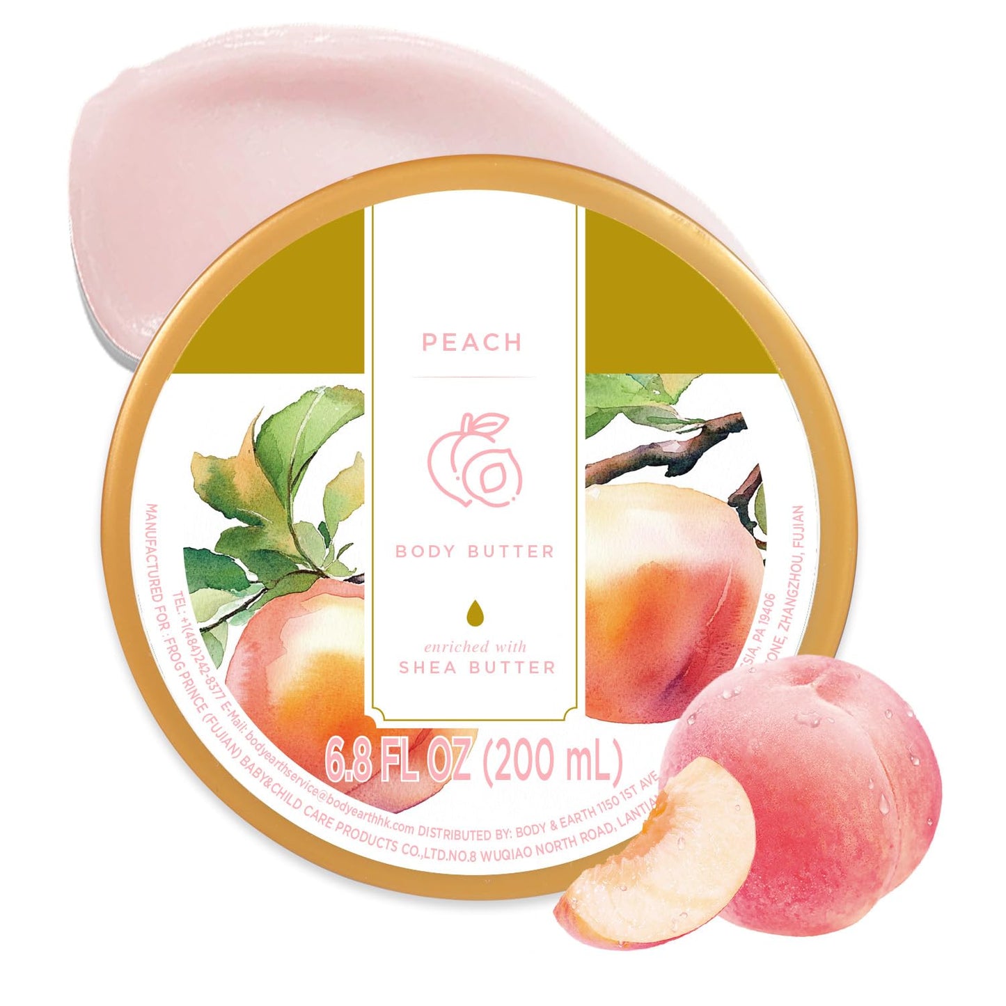 Princess Belle Peach Body Butter with Natural Shea Butter, Body Moisturizer for Dry Skin, Body Care for Women-Deep Moisturizing and Softening-200ml(6.8 floz)