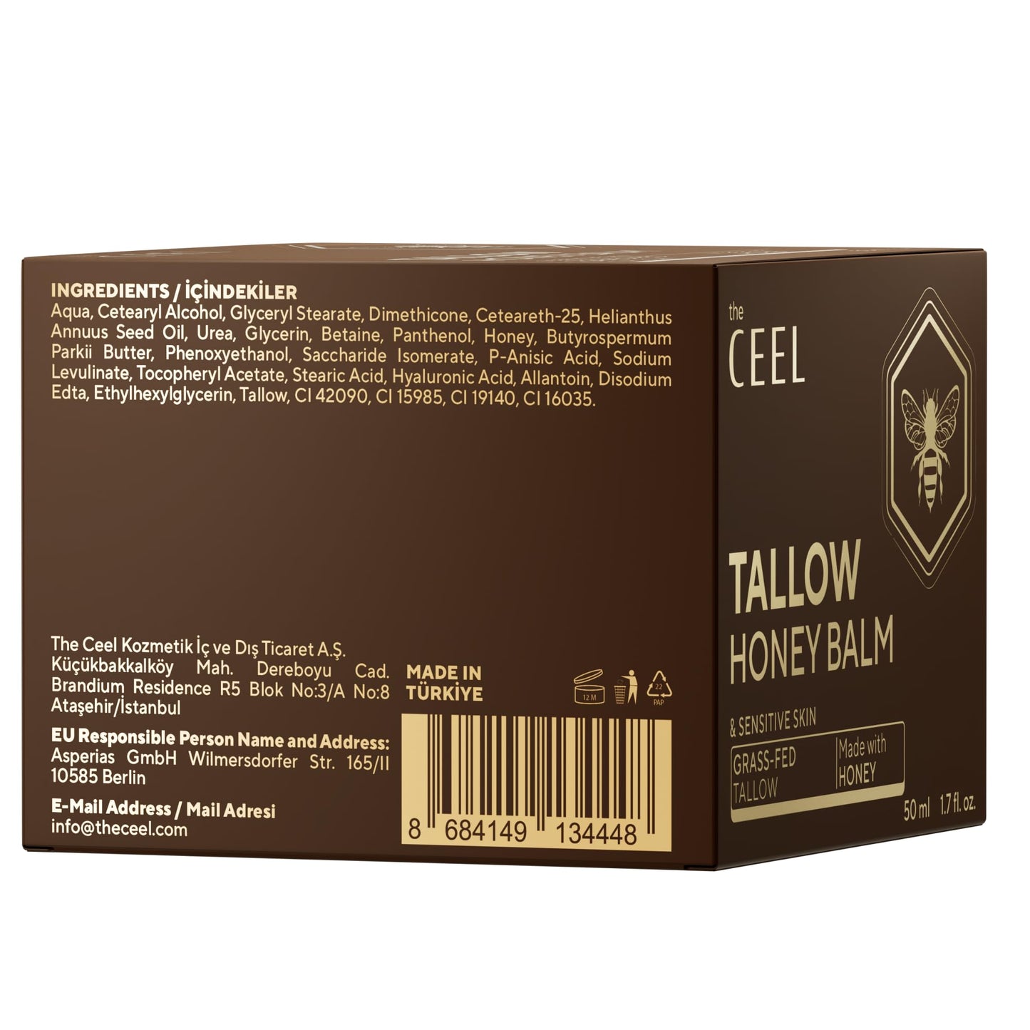 The Ceel Grass-Fed Beef Tallow Honey Cream for Face & Body - Deep Moisturizing Skin Cream with Honey & Shea Butter - Hydrating Balm for Dry & Sensitive Skin - Lightweight Daily Moisturizer, 1.7 fl.oz.