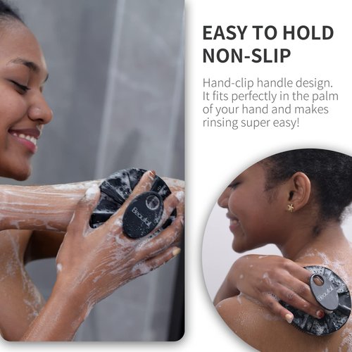 Silicone Body Scrubber 2 Pack Shower Bath Brush, More Hygienic Than Traditional Loofah, Lather Nicely, Long Lasting, Gentle Exfoliating for Women Men Baby Sensitive Skin, Black+Purple