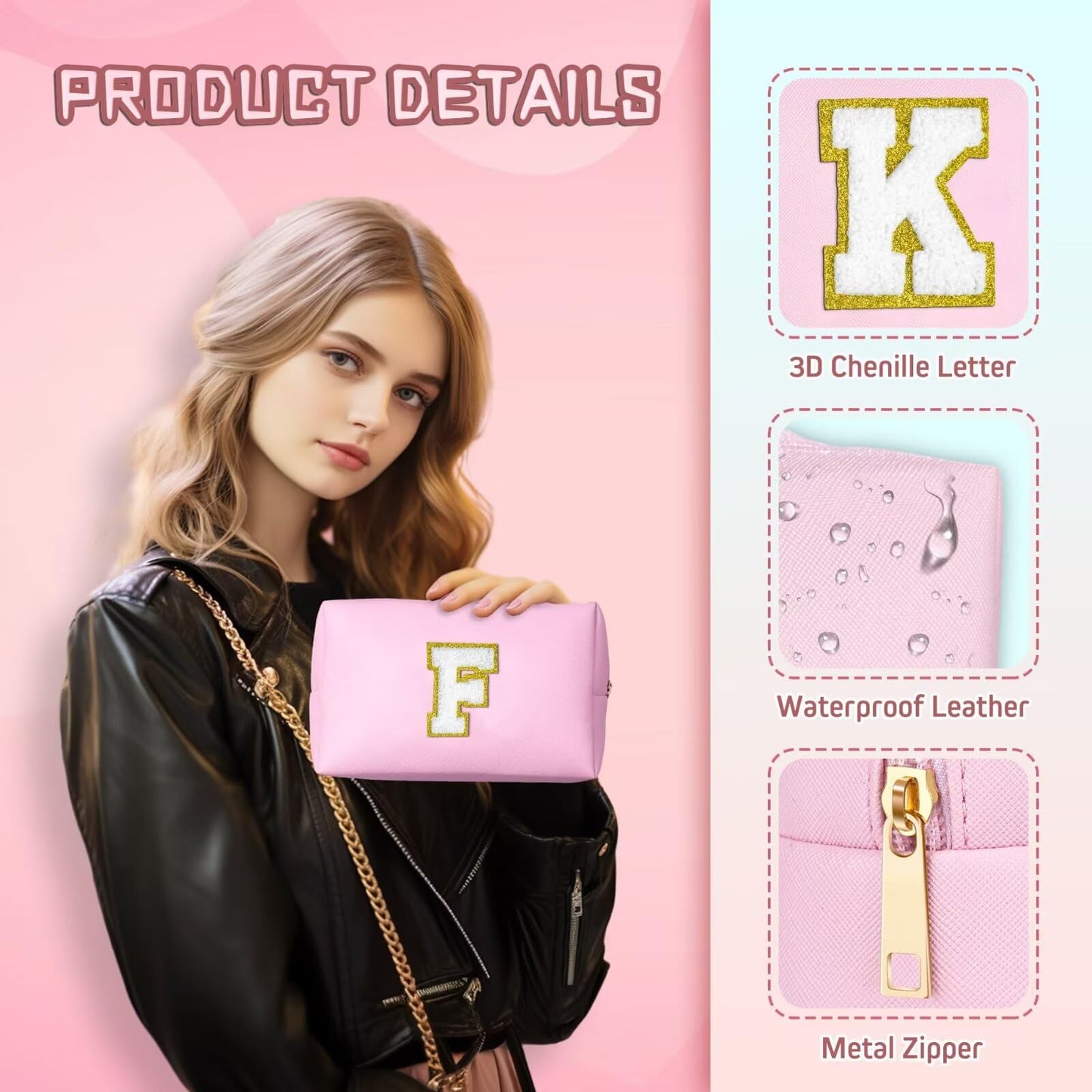 TOPEAST Gifts for Friends Female Mom, Cute Makeup Bag Small Pink Cosmetic Bag Travel Toiletry Bag, Personalized Birthday Gift for Women Girl, Preppy Travel Stuff for Girls (Pink C)