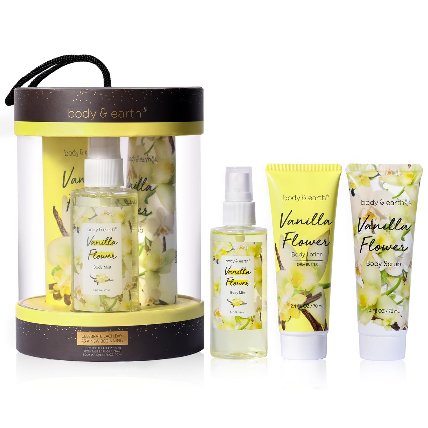 BODY & EARTH Body Mist Gift Set - Vanilla Spa Gifts for Women, Perfume, Body Lotion, and Body Scrub - Perfect Birthday Gifts for Moms, and Special Occasions,Unique Gift Ideas for Her