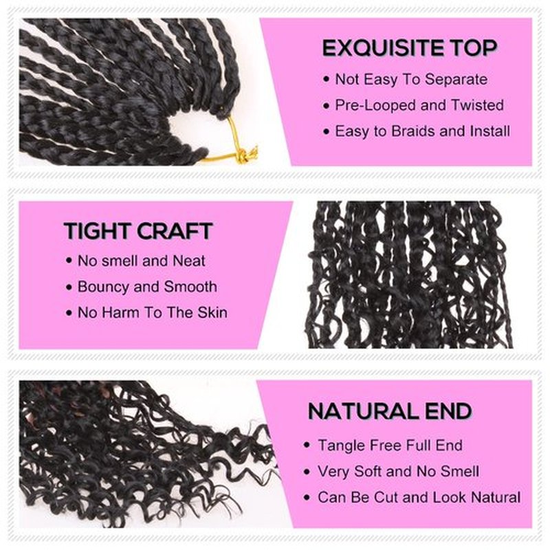 COOKOO 10 Inch Goddess Boho Box Braids Crochet Hair for Women 8 Packs Synthetic Curly Ends Crochet Hair Pre Looped Ombre Brown Bohemian Afro Twist Braiding Hair 53#