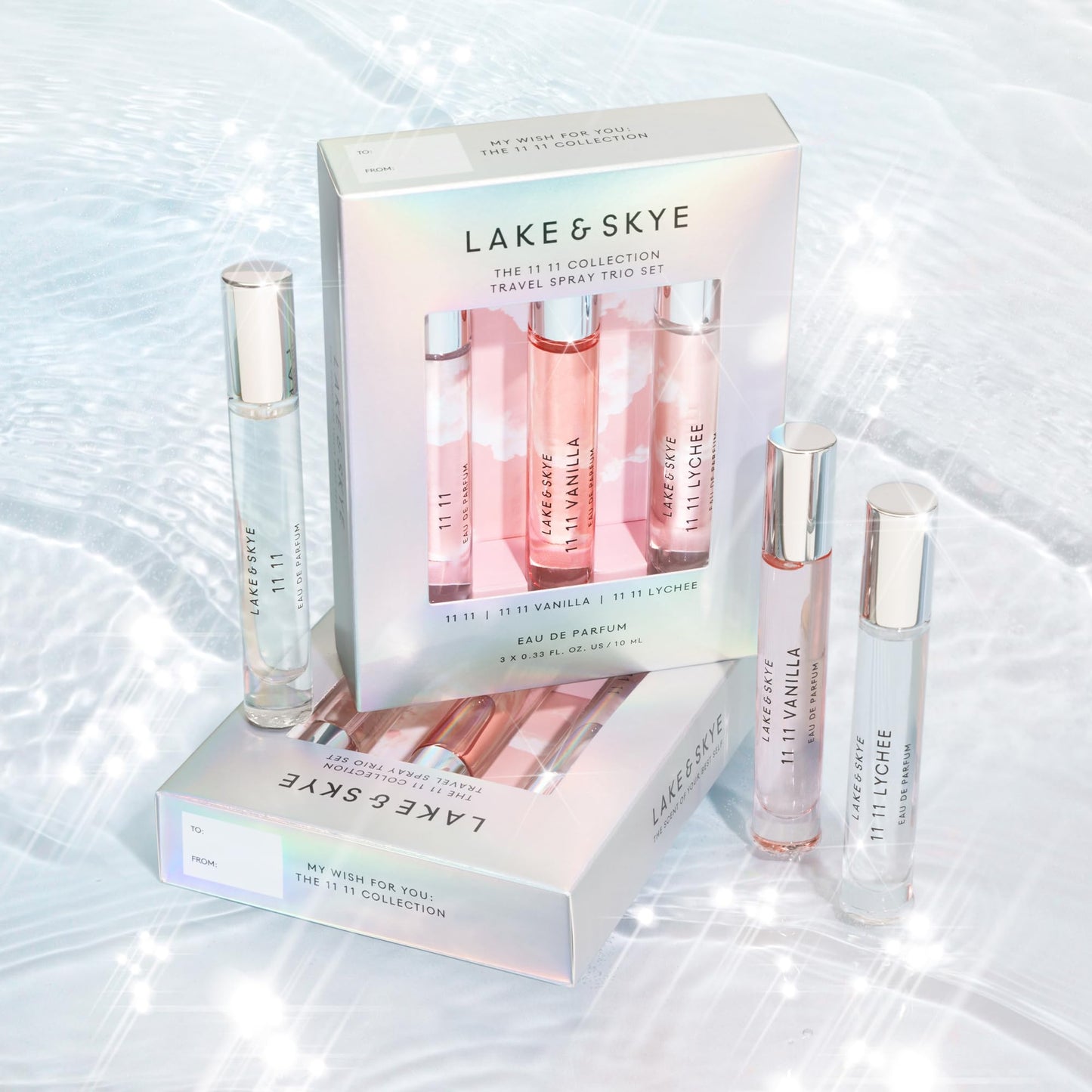Lake & Skye Limited Edition 11 11 Eau De Parfum Collection Travel Spray Trio Gift Set - Includes Original Good Luck, Lychee, and Vanilla -15ml each