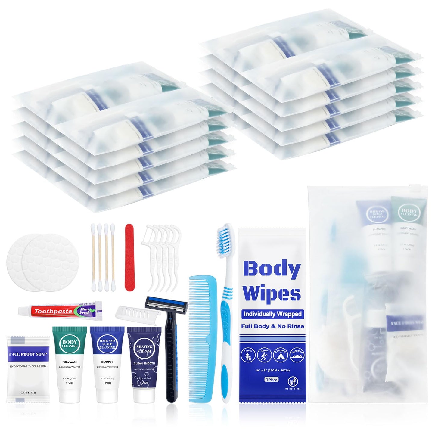 Travel Hygiene Kit Personal Toiletries Bulk, Disposable Homeless Care Package Supplies, Men Toiletry Set Cleaning Essentials Individually Wrapped for Camping, Travel, Relief, Charity (11-in-1, 100)