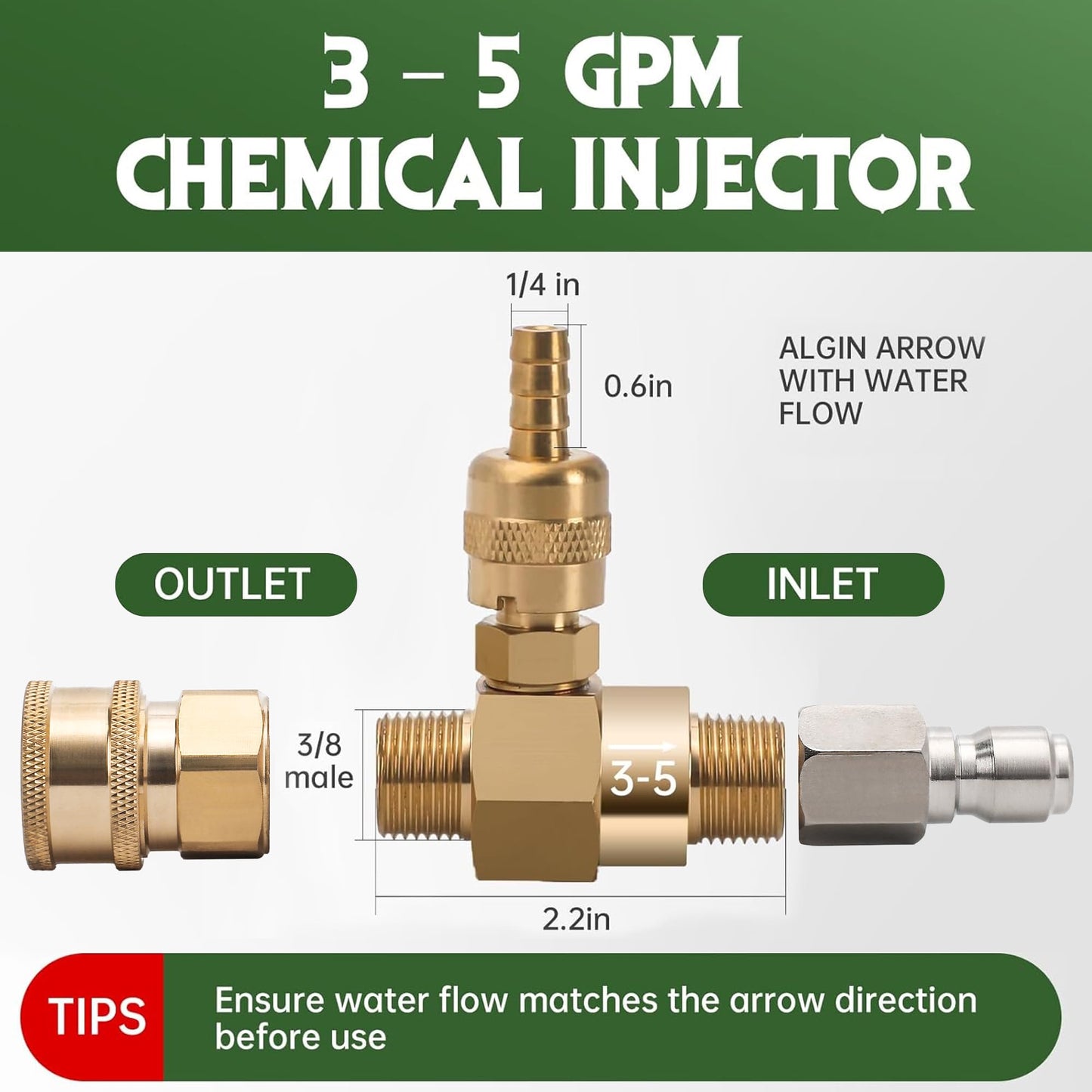 Javneo Downstream Chemical Injector Kit for Pressure Washer, Fixed Soap Injector with 3/8" Quick Connect, 3–5 GPM Flow Rate (White)