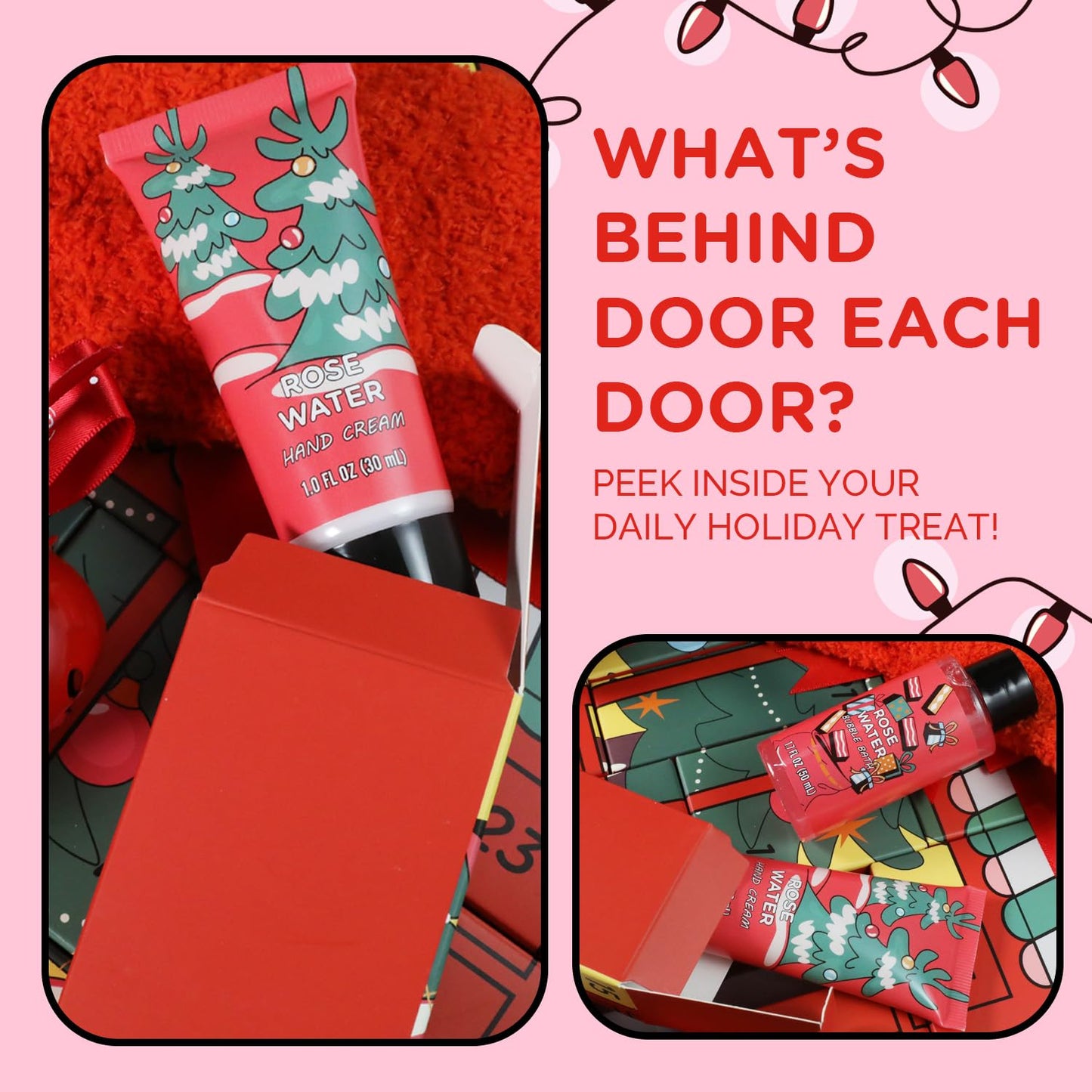 2026 Beauty Advent Calendar for Women, Christmas Countdown Gifts with Bath Bomb Bubble Bath Hand Cream Santa Sock, 24 Day Red Advent Calendar