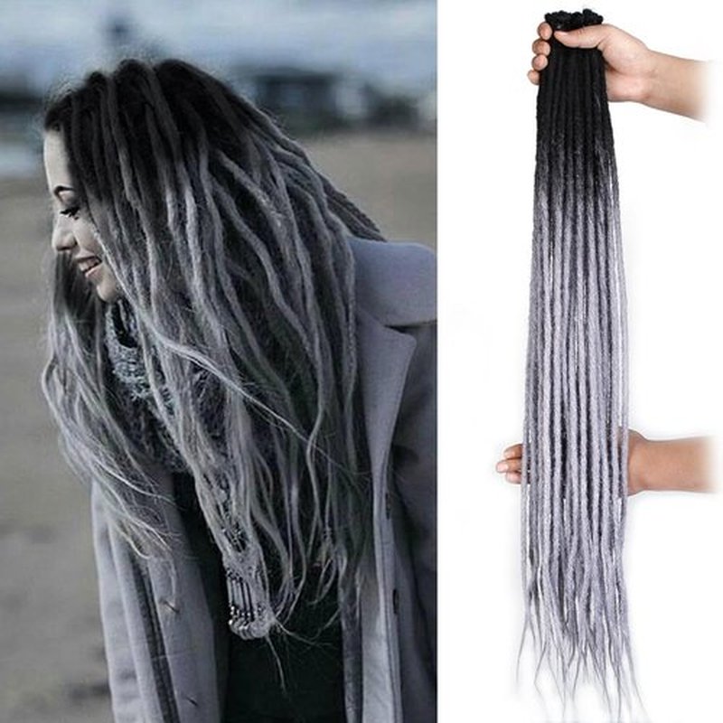 Quisduis 30 Inch Gray Dreadlock Extensions, 20 Strands Synthetic Single Ended Dreads Thin Soft Crochet Dreads Extensions Hippie Style Dreadlock for Woman