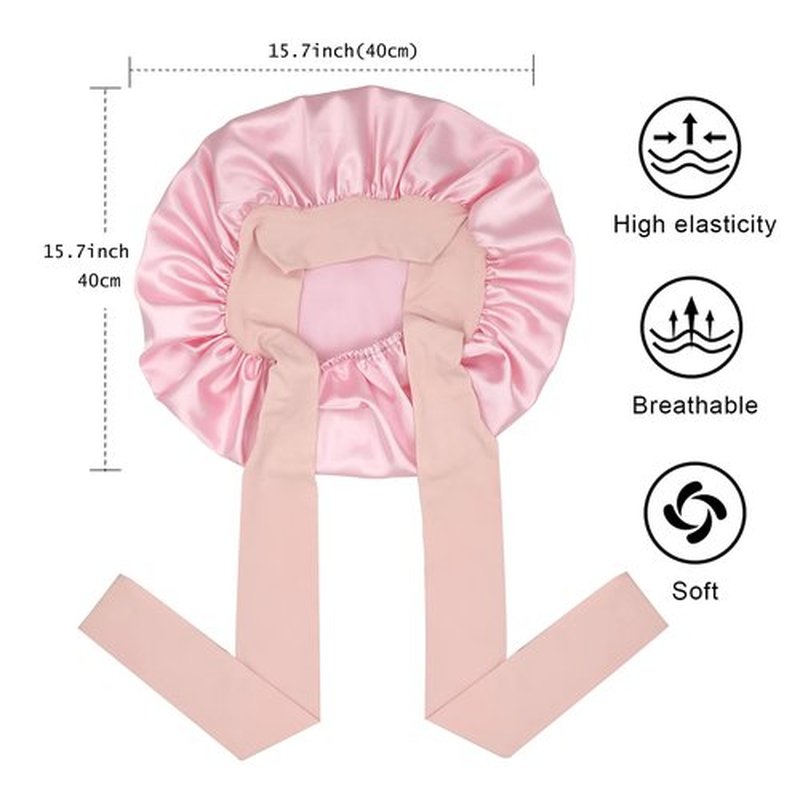 Satin Bonnet Silk Bonnet Hair Bonnet for Sleeping Large Bonnets with Tie Band Hair Wrap with Adjustable Straps Hair Cap Night Sleep Caps for Women Curly Braid Hair Pink
