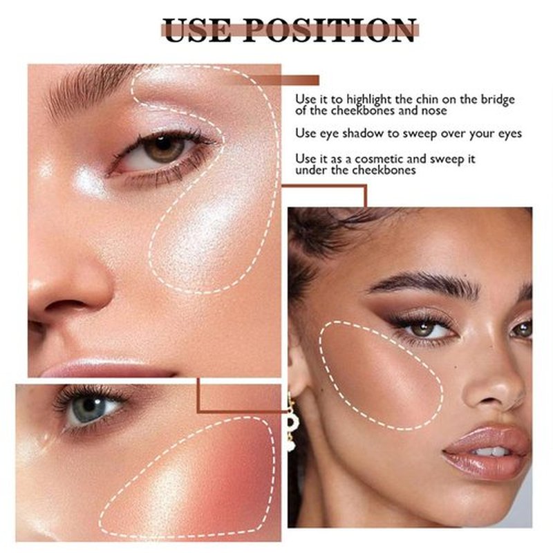 Professional Face Highlighter Palette，Pearl Shimmer Smooth Baked Powder, Lasting Sparkling Highlighter Makeup-Rose Gold