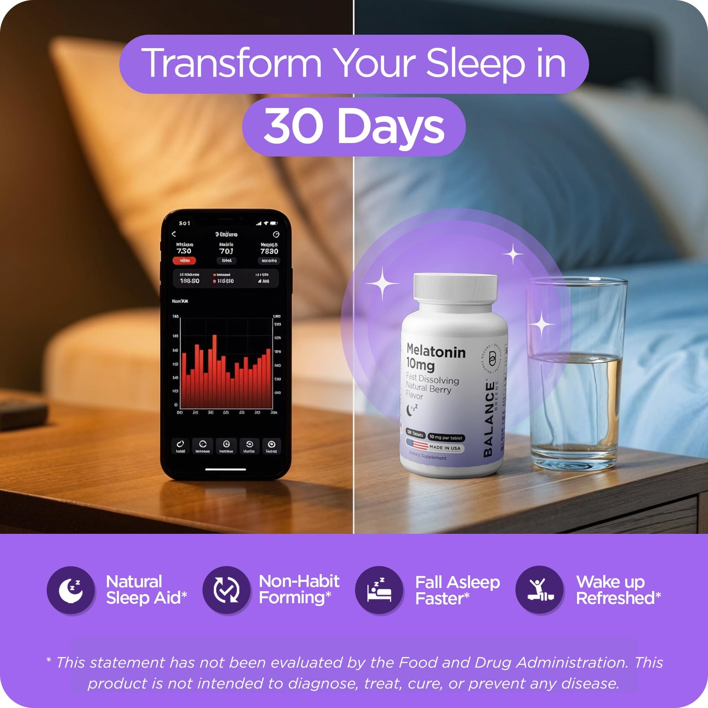Balancebreens Melatonin 10mg Fast-Dissolve, 120 Tablets – Natural Sleep Aid for Restful Nights, Drug-Free Support for Relaxation and Tranquility