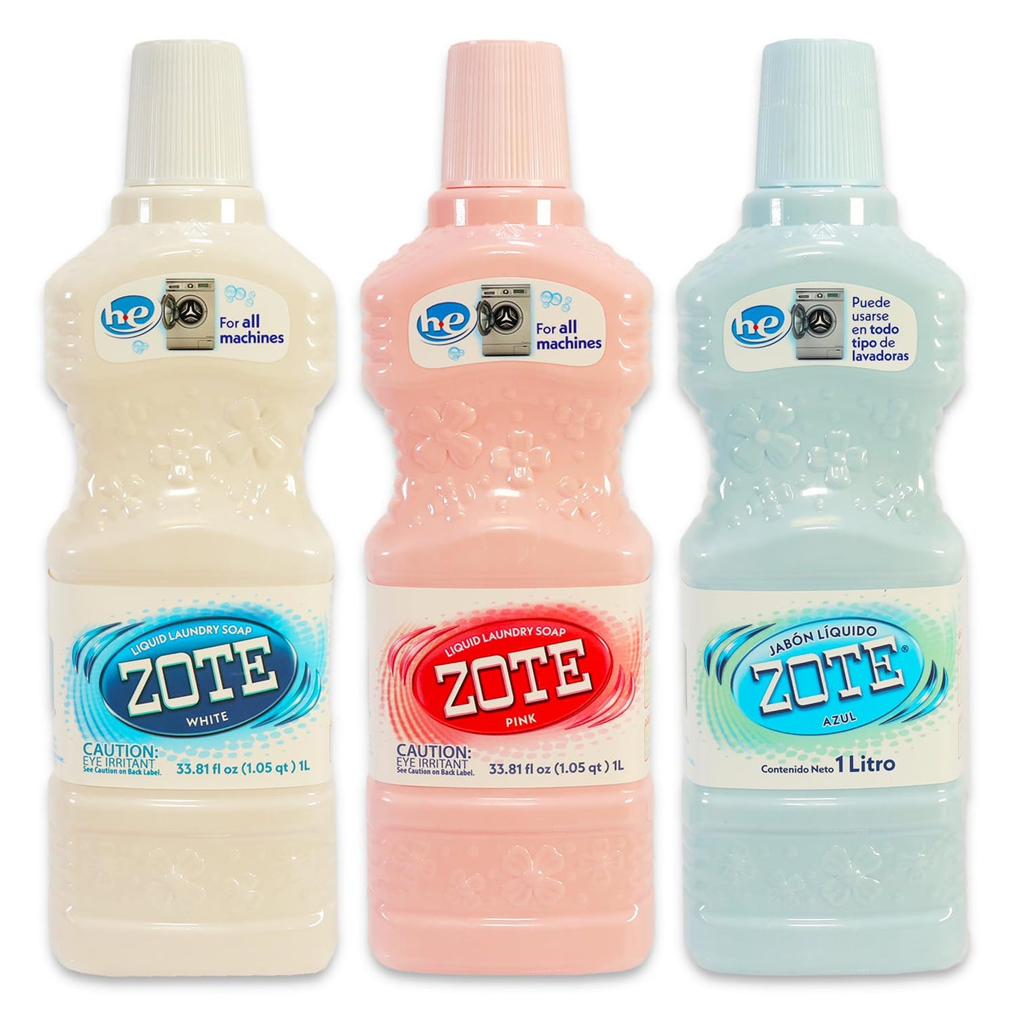 Zote Liquid Soap Variety Pack - Bundle with 3 Bottles of Detergent Including Azul, Blanco, Rosa & Door Hanger | Zote Liquid Soap 3 Pack