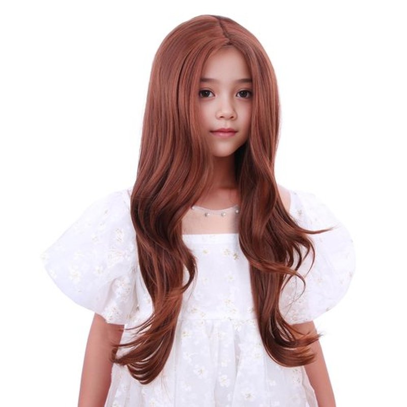 Edivd Kids Ginger Orange Wig Long Dark Orange Wavy Curly Wig for Child Girls Long Ginger Middle Part Wig Heat Resistant Synthetic Wig with Wig Cap