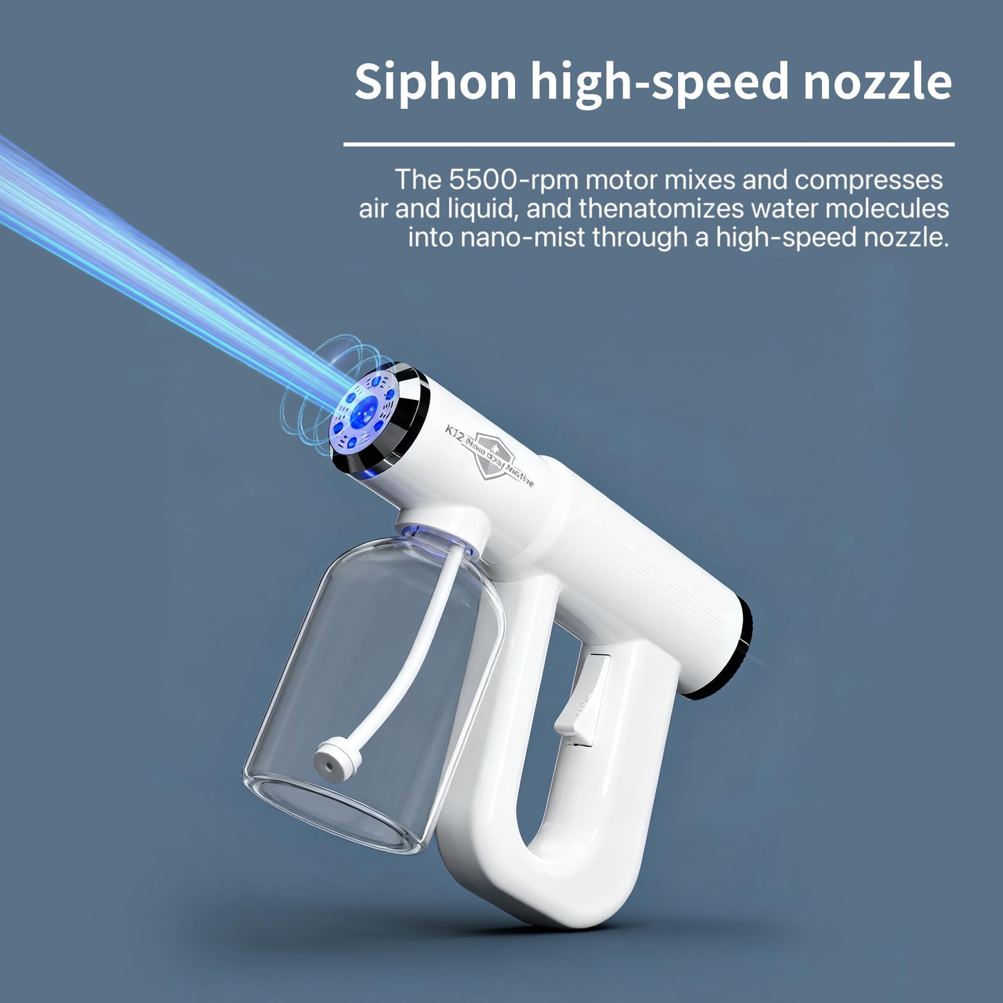 Affxinglib Cordless Electric Disinfection Atomizer Sprayer Rechargeable Hairdresser Spray Gun,380ml Wireless Dual Spray Modes Blue Light Nano Fogger for Stylist,Barber and Home Use
