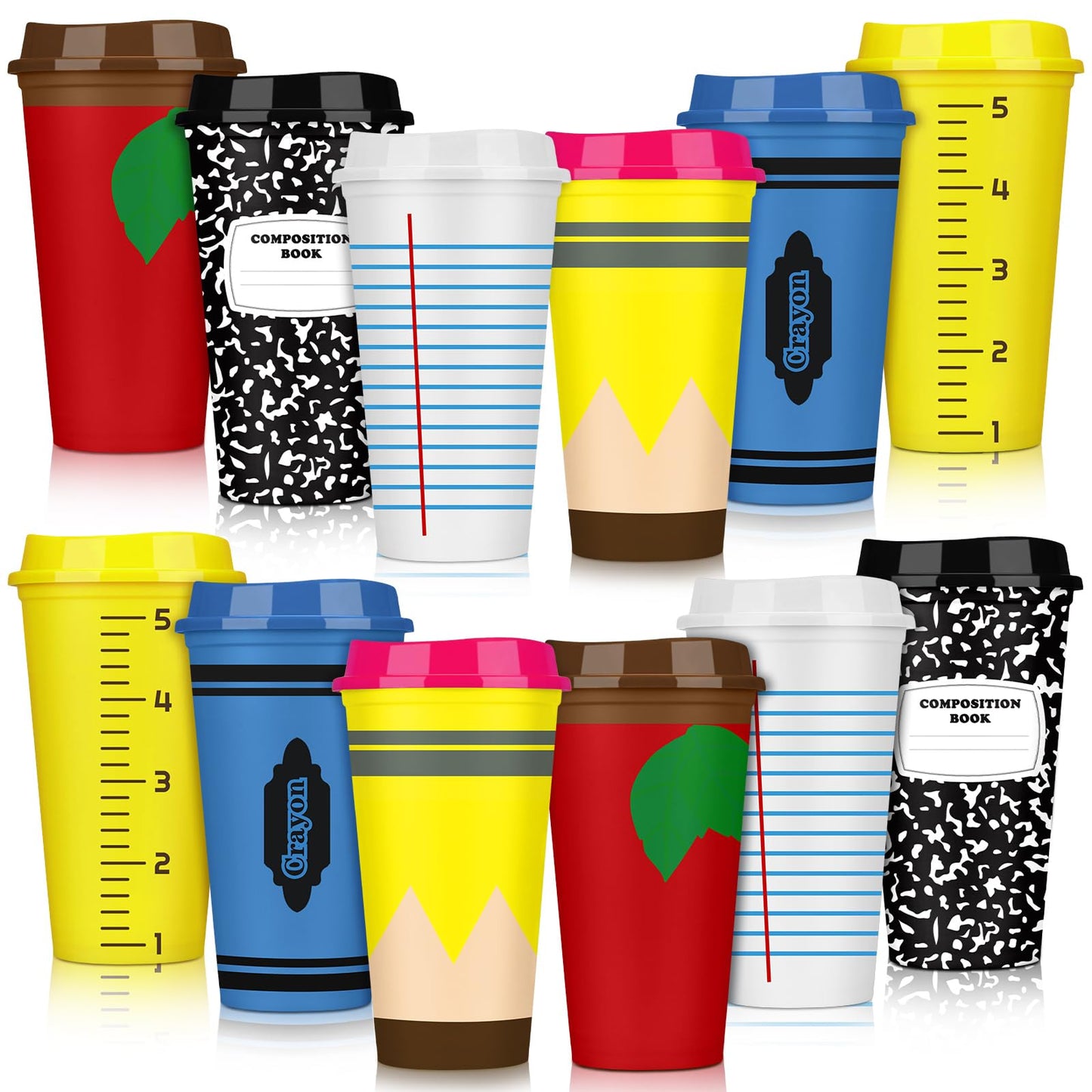 Skylety 12 Pcs Teacher Appreciation Gifts Teacher Gifts Bulk Back to School Teachers Deals Reusable Plastic Coffee Cup with Lid for First Day of School Party Decorations (Elegant)