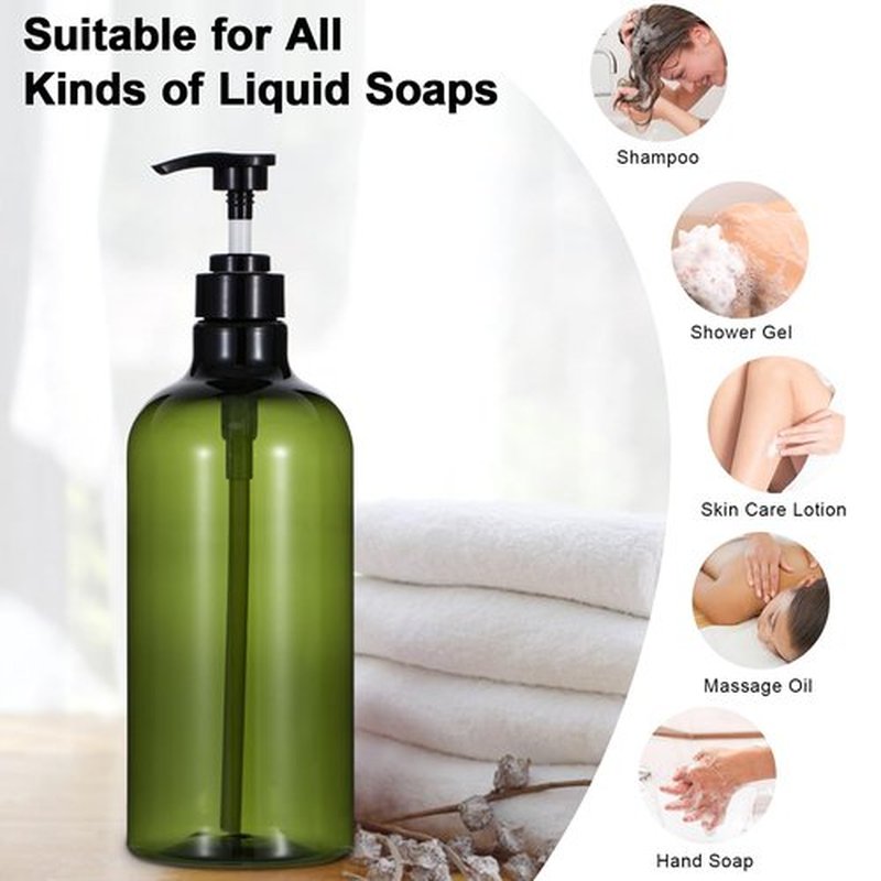 Yebeauty Pump Bottle Dispenser, 33.8oz 1000ml Refillable Shampoo Pump Bottles Empty Plastic Shower Soap Dispenser Large Liquid Containers for Conditioner Body Wash, Bathroom Kitchen, 2 Pack Green
