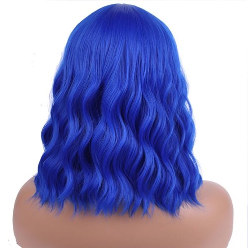 BERON 14 Inches Dark Blue Wig Short Curly Wig Women Girl's Synthetic Wig Blue Wig with Bangs Wig Cap Included