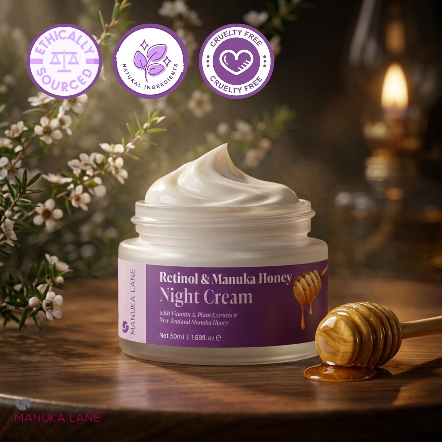 Retinol & Manuka Honey Night Cream for Face and Neck with Sweet Almond Oil, CoQ10, Plant Extracts & Vitamin A | Plant Based Formula | Carefully formulated to keep your skin young and healthy!