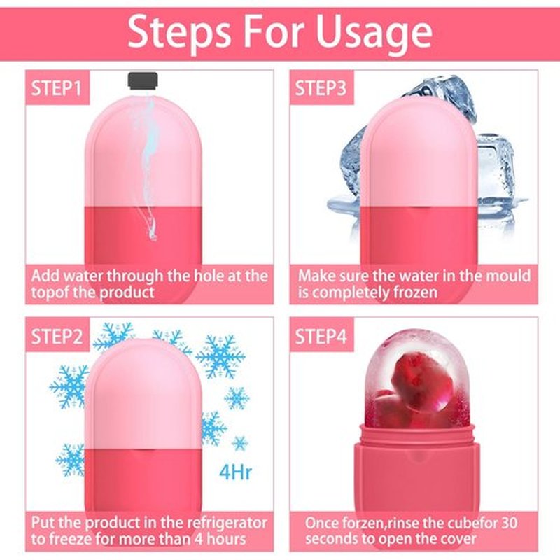 KOGITI Ice Mold for Face，Ice Roller for Face & Eye, Beauty Facial Ice Rollers Ice Holder Mold Face Puffiness Relief Massage Skin Care Tools, Ice Facial Cube (New-Pink)