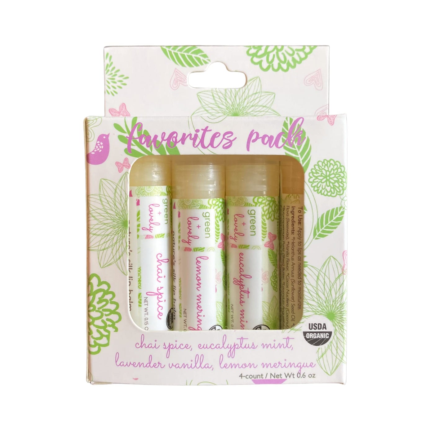 Green + Lovely Nature's Silk Lip Balm (4 Scent Variety Pack)