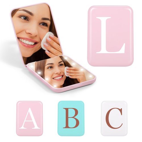 STINI Gifts for Women - Stocking Stuffers, Mom Gifts, Sister Gifts, Teacher Gifts, Coworkers Gifts, Daughter in Law Gifts, Compact Pink Lighted Makeup Mirror Initial L