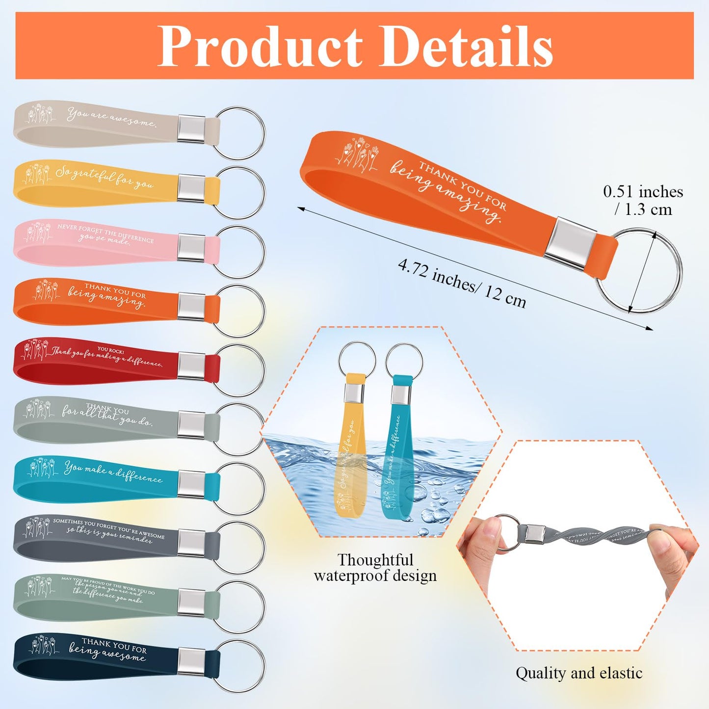 Equsion 50 Pcs Cna Week Appreciation Nurse Graduation Thank You Keychain Bulk for Employee Inspirational Gift for Teacher Team