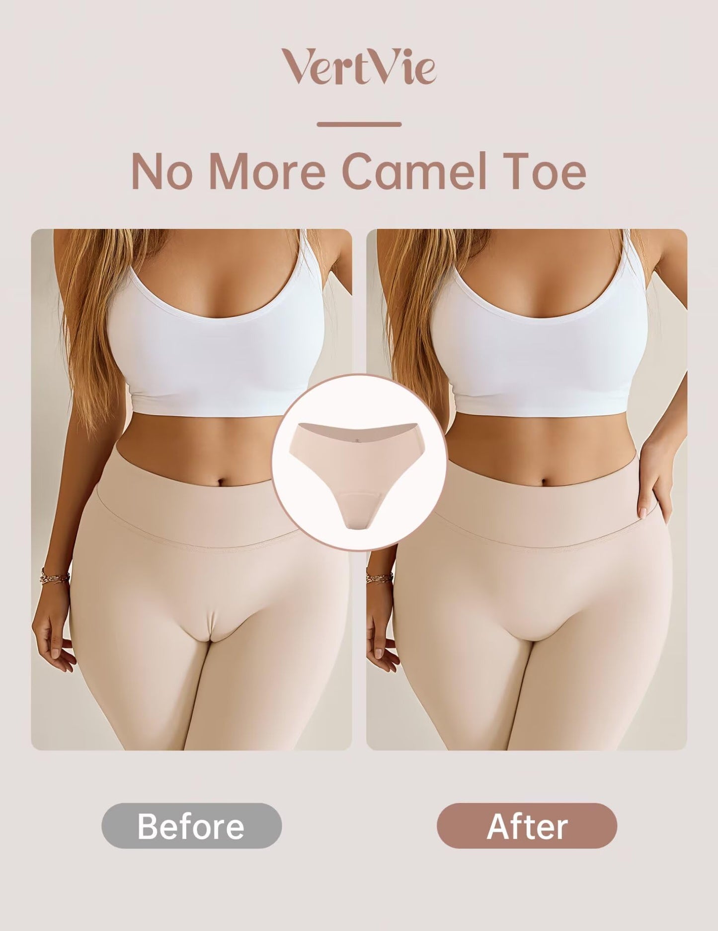 Vertvie Seamless Thongs Panties No Show Workout Underwear, CRM, S Cream