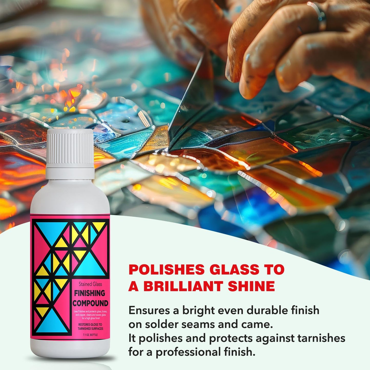 Stained Glass Finishing Compound - Glass Polishing Compound, for Stained Glass, Polish & Protect - Glass Polish - Professional Polishing of Stained Glass Surfaces - Brightens Clarity & Vision - 7.1oz