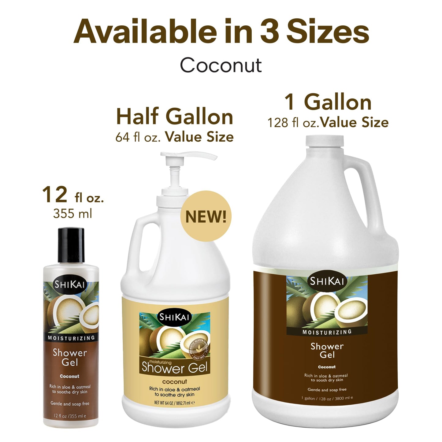 ShiKai Daily Moisturizing Shower Gel (Coconut, 64 oz) | Gentle Soap-Free Body Wash for Dry and Sensitive Skin | With Aloe Vera & Oatmeal