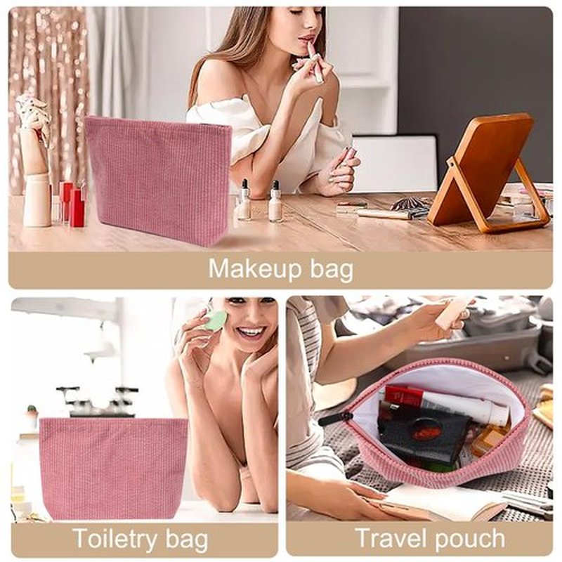 Wudimeitt Cosmetic bag Makeup bag Preppy Cute Corduroy Toiletry bag for women travel essentials (Pink)