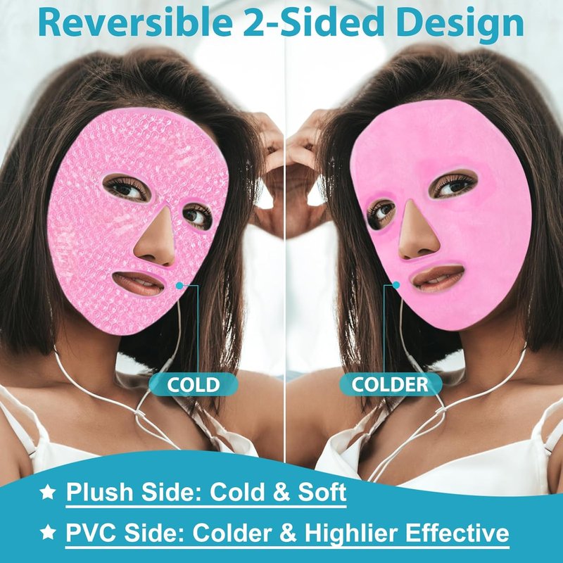 Cooling Gel Eye Mask - Reusable Ice Face Mask for Puffy Eyes | Pink Compress for Dark Circles & Allergies