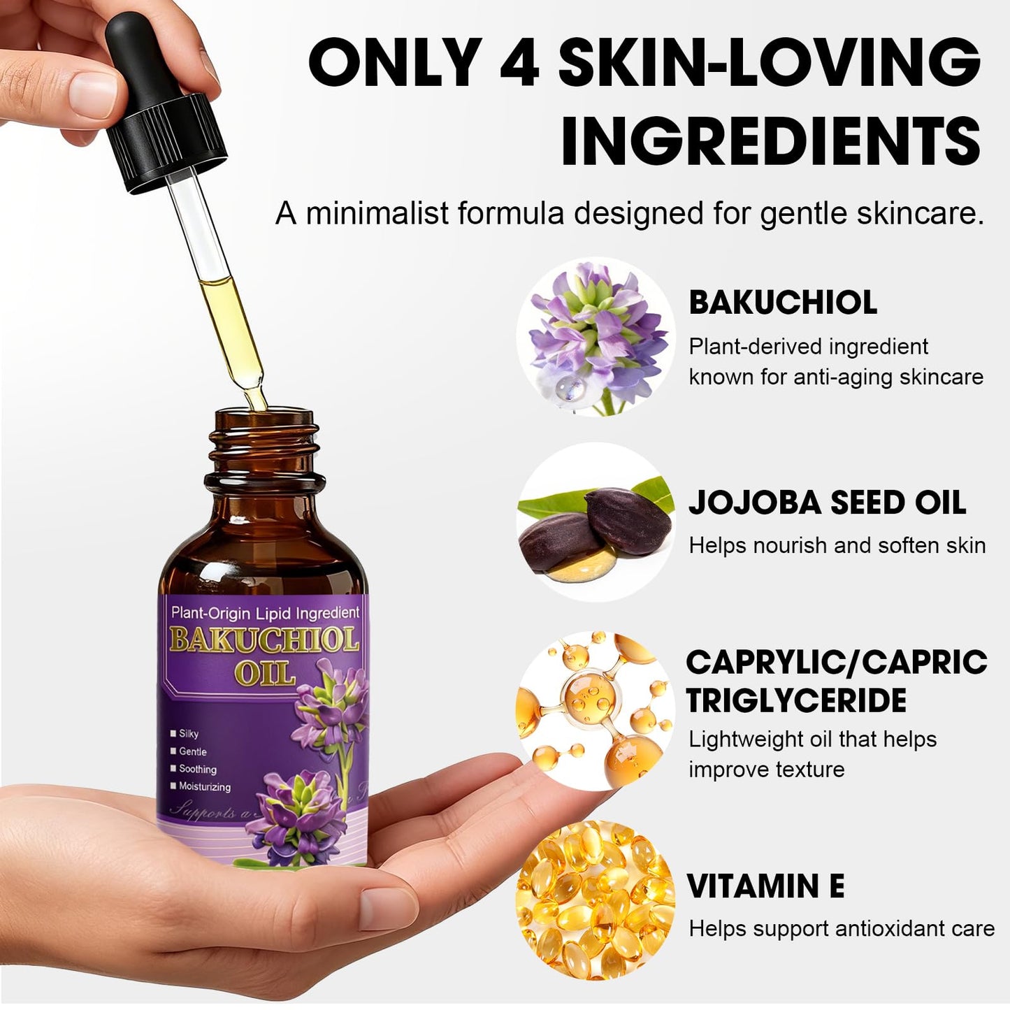 Bakuchiol Face Oil, Plant-Based Retinol Alternative Facial Oil with Jojoba Oil & Vitamin E, Lightweight Moisturizing Oil for Dry & Sensitive Skin, Night Care, 2 fl oz