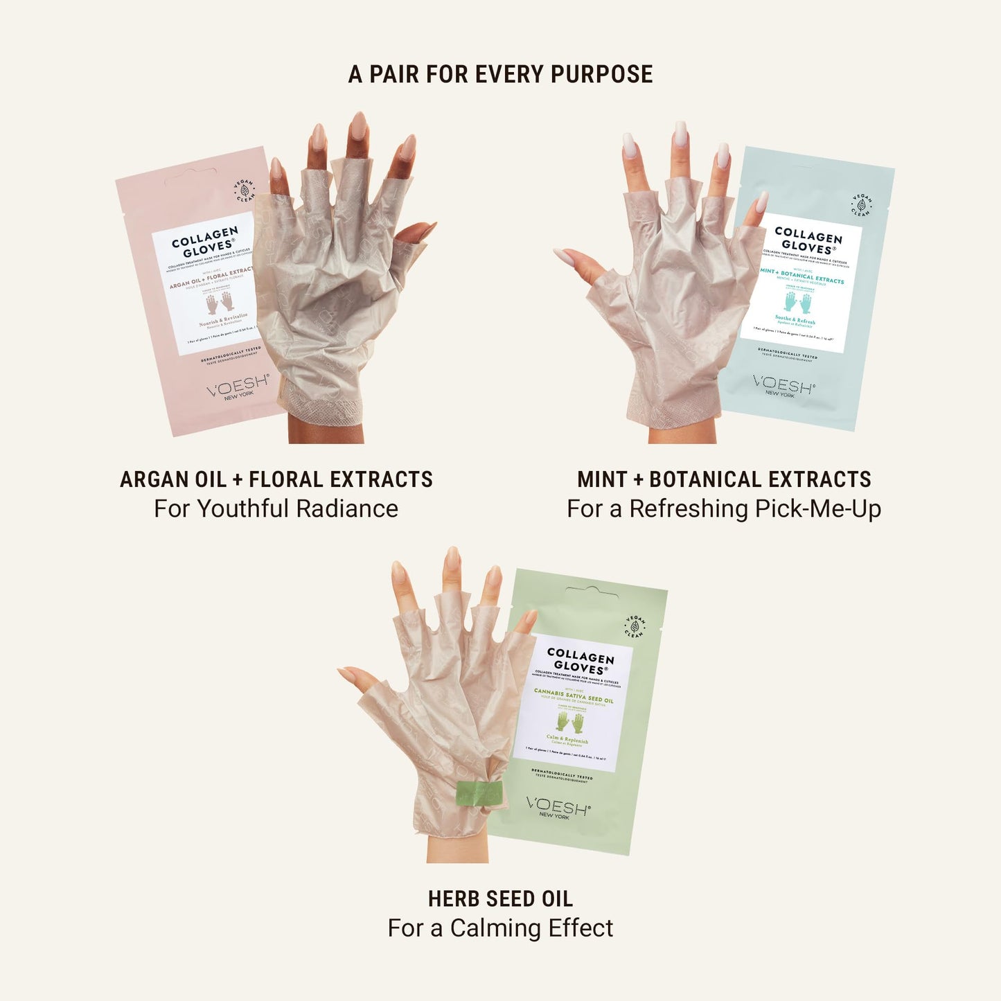VOESH Collagen Gloves, Vegan Hand Masks, Variety 5 Pack, Moisturizing Hand Mask, Lotion Gloves, Hydrating Gloves, Hand Care, Spa Manicure Gloves, Dry Hand Treatment