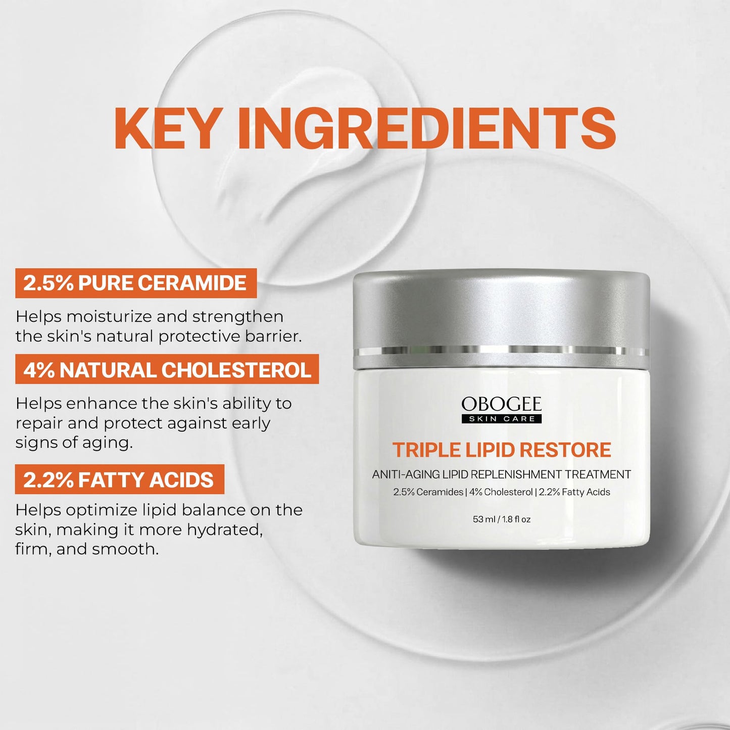 OBOGEE Triple Lipid Peptide - Restore & Fix Mature Skin Advanced Anti-Aging Cream for Radiant, Smooth Skin for Face & Neck (53 ml /1.8 fl oz)