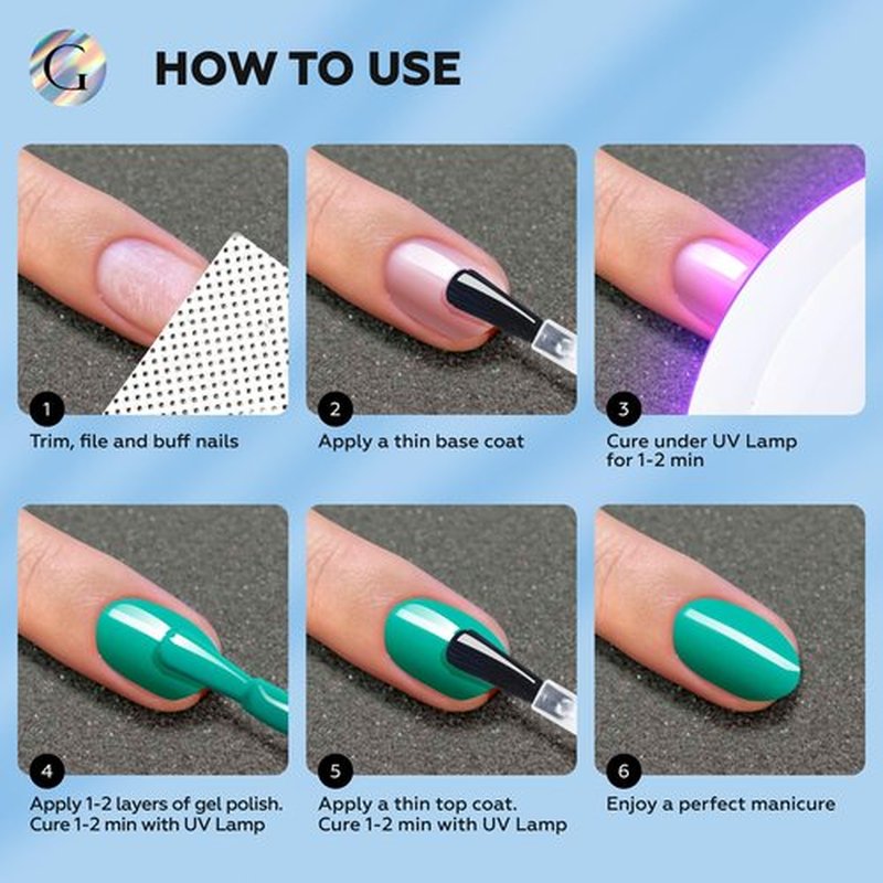 Gloss Blue Gel Nail Polish Set | 6 Pcs Hema Free Gel Polish with Light Blue, Baby Blue, Blue, Teal, Aquamarine & Pastel Green Colors, UV LED Gel Polish, DIY Nail Manicure at Home Gifts for Girls