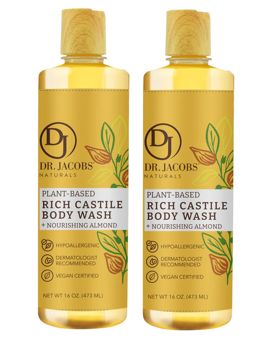 DR. JACOBS NATURALS Castile Almond All-Natural Body Wash for Moisturizing Dry and Sensitive Skin Shampoo with Plant-Based Ingredients Gluten, Preservatives-Free Formula - 16 oz, Pack of 2