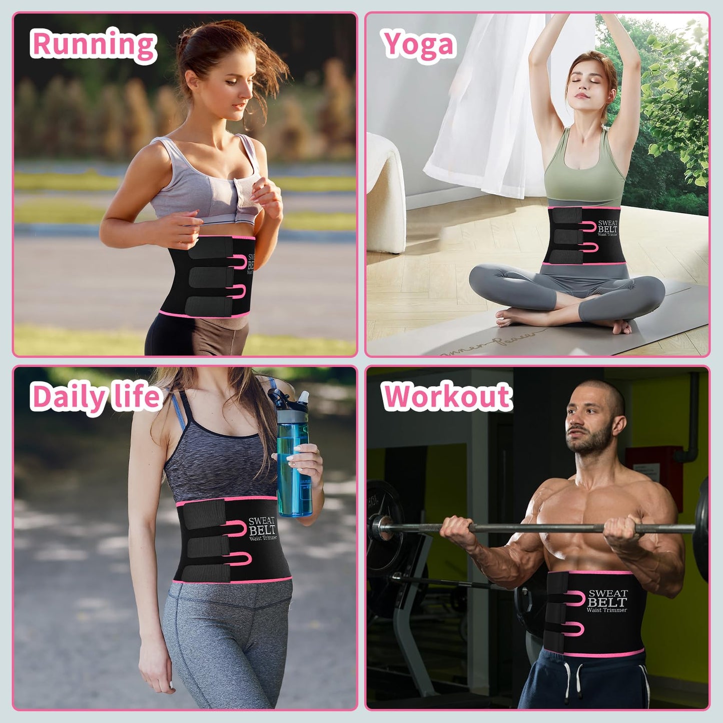 NEWCOO Sweat Waist Trainer For Women Men Waist Trimmer Sweat Belt Band Stomach Wrap Faja For Workout Weight Loss Lower Belly Fat Black/Pink