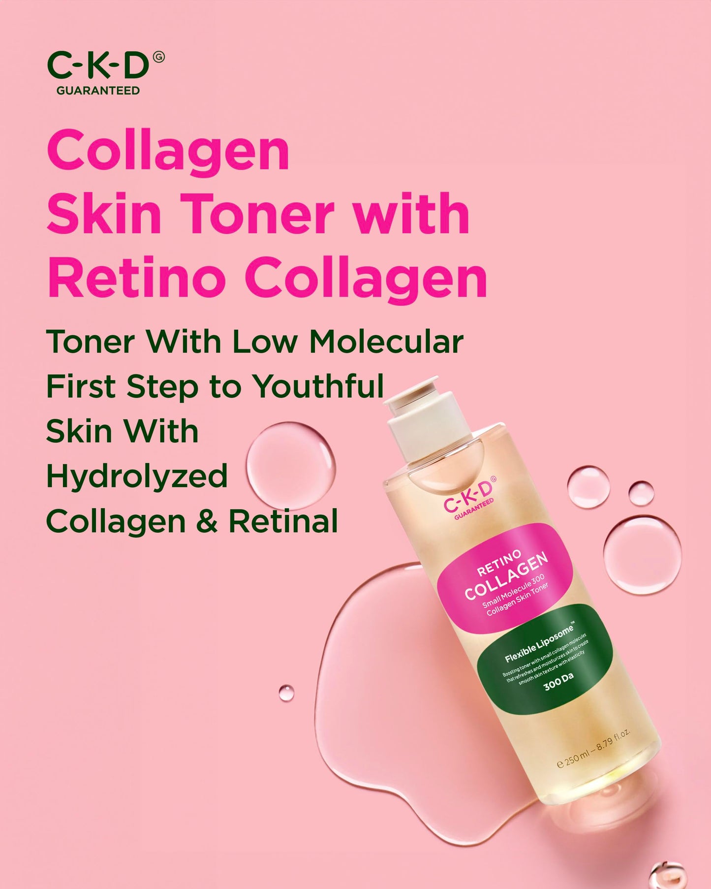 CKD Retinal Collagen Skin Toner - Gentle Daily Korean Toner for Hydrating and Smoothing and Skin Texture Improvement. Suitable for Sensitive and Dry Skin. Korean Skin Care. 8.79 fl oz