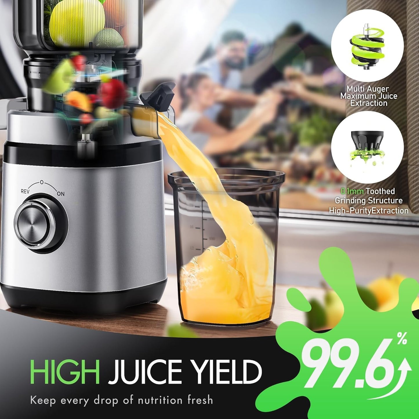 EILKOS Juicer Machines, Cold Press Juicer with Wide Feed Chute, Slow Masticating Juicers for Whole Vegetables & Fruits, High Juice Yield, Easy to Clean, Large Auger, Light Silver