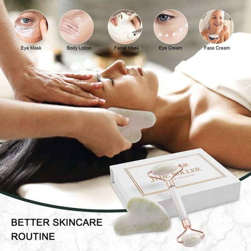 Jade Roller for Face, Facial Roller Massager Skin Care Tool, Gua Sha Facial Tools for Face, Neck, Eyes, Reduce Puffiness of The Skin
