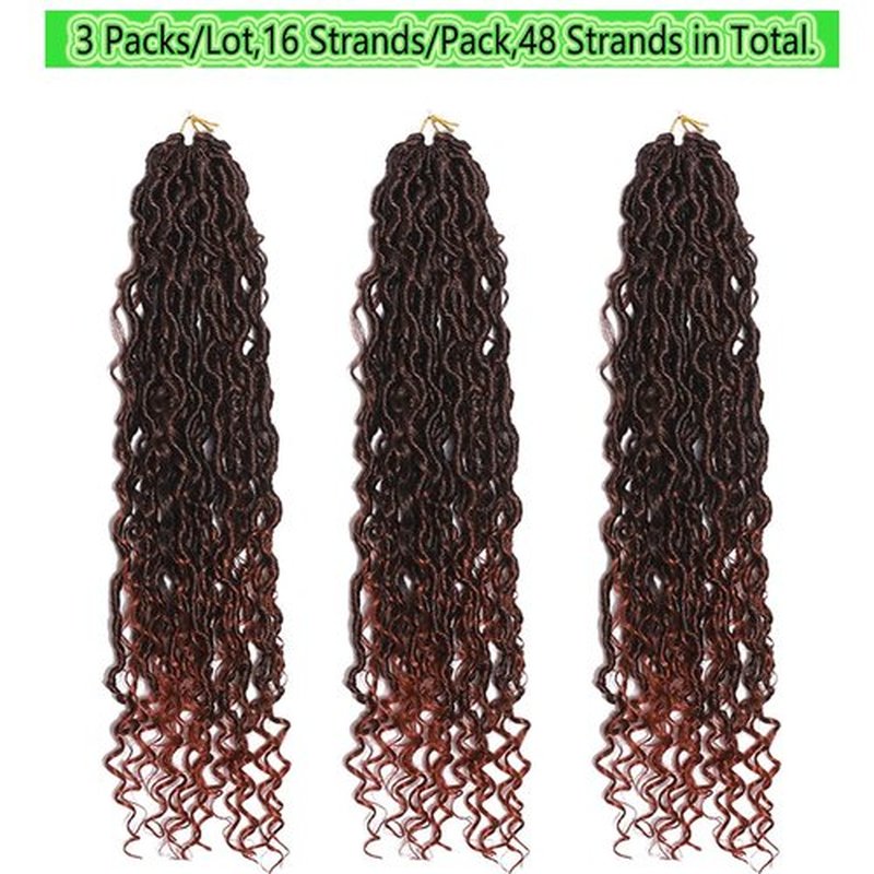 BALINGHAIR Goddess Locs Crochet Hair Black to Red Brown 22 Inch 3 Packs Bohemian Faux Locs Crochet Hair With Curly Ends Pre Looped Hair Extensions 16 Roots/Pack(1B/350)