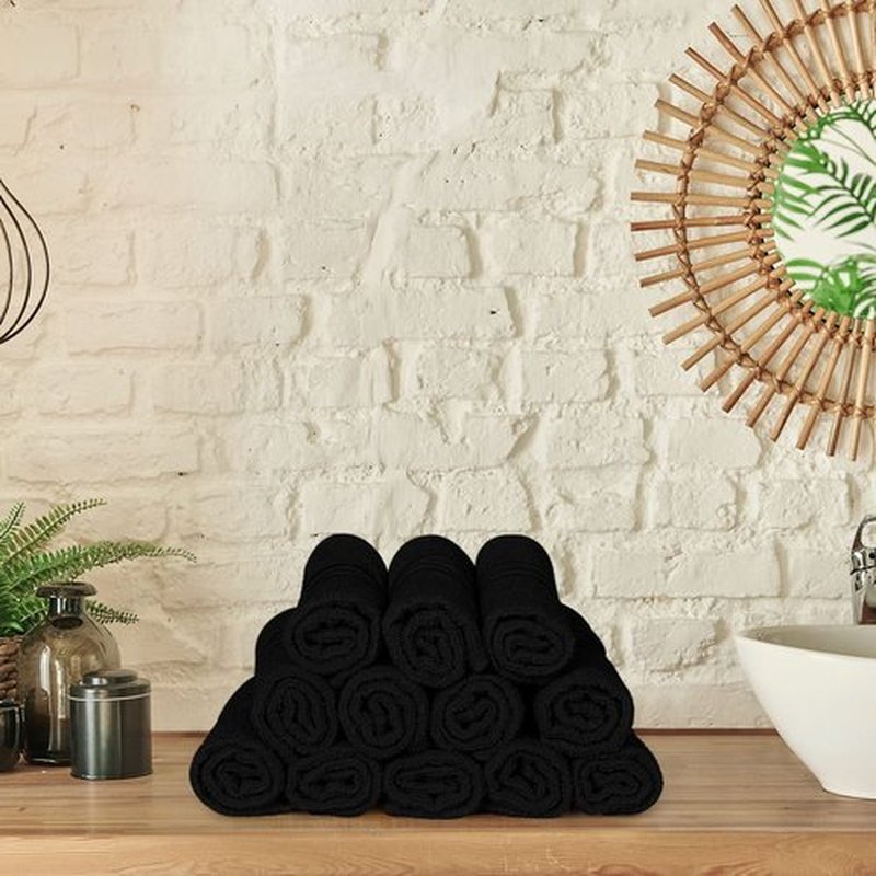 Utopia Towels 12 Pack Premium Wash Cloths Set (12 x 12 Inches) 100% Cotton Ring Spun, Highly Absorbent and Soft Feel Washcloths for Bathroom, Spa, Gym, and Face Towel (Black)