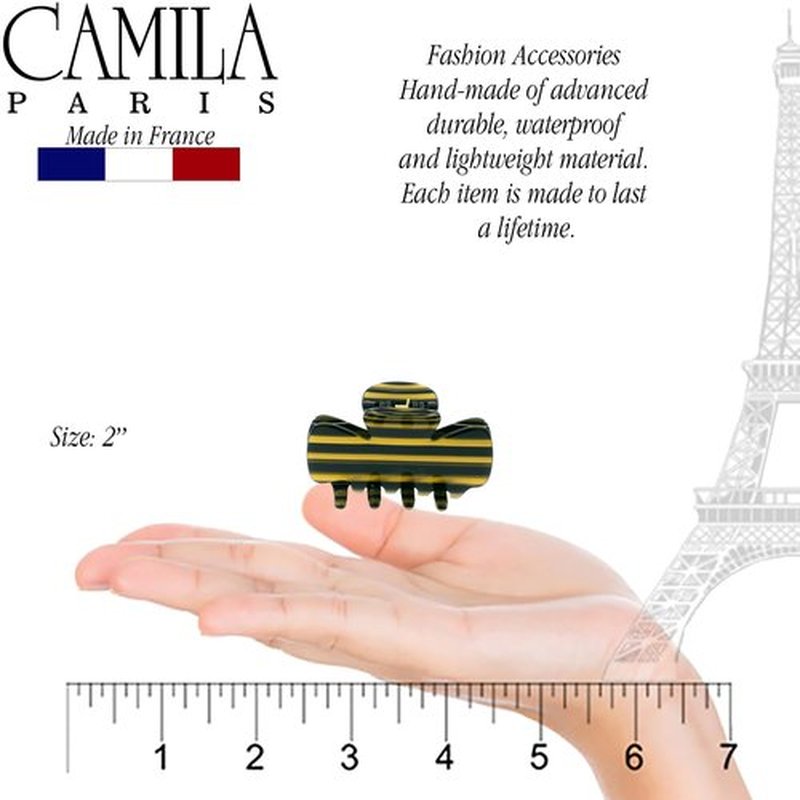 Camila Paris CP3009 French Hair Clip for Women, Small Handmade, Black and Gold, Girls Hair Claw Clips Jaw Fashion Durable Styling Hair Accessories for Women, Strong Hold No Slip Grip, Made in France