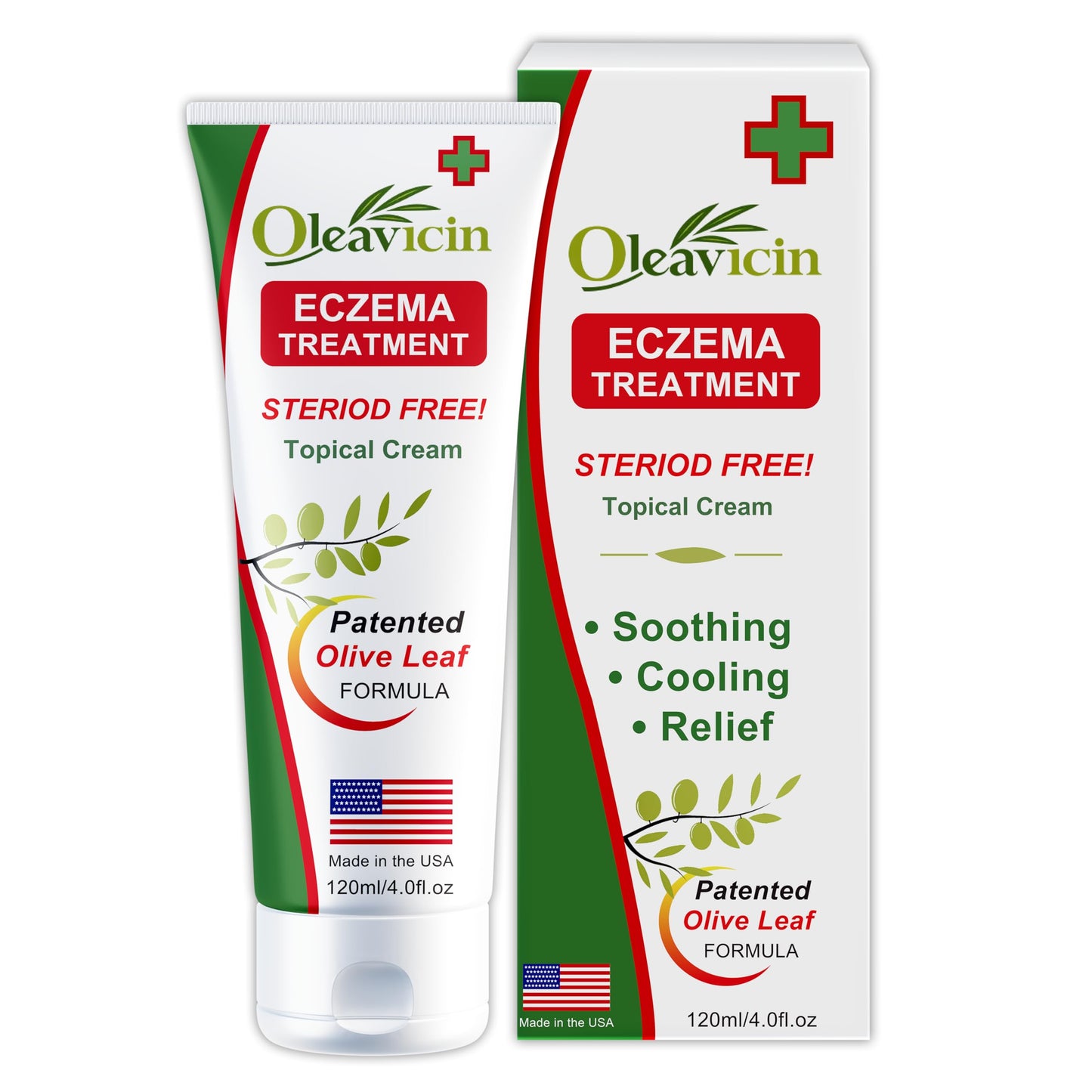 Oleavicin Eczema Cream - Natural Eczema Treatment for Adults & Kids - Eczema Relief Cream for Dry, Itchy, Irritated Skin - Steroid-Free Psoriasis & Dermatitis Cream with Organic Olive Leaf Extract