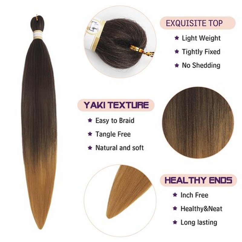 Beyond Beauty Braiding Hair pre stretched, Braids Synthetic Fiber Ombre Yaki Texture, Natural Easy Twist Braids Crochet Hair Hot Water Setting hair extensions(T4/27#)